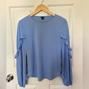 Ann Taylor Light Blue Ruffle Sleeve Blouse